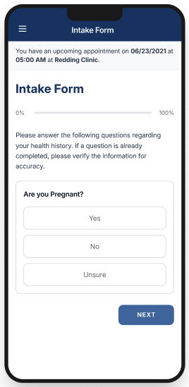 Intake form: a single yes/no/unsure health-history question