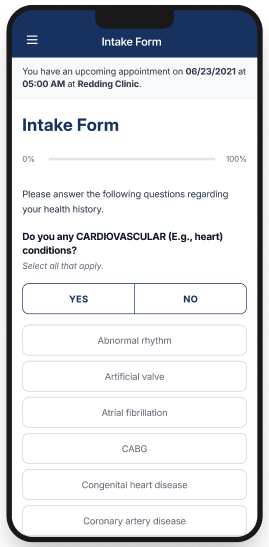 Intake form: a multi-select cardiovascular conditions question