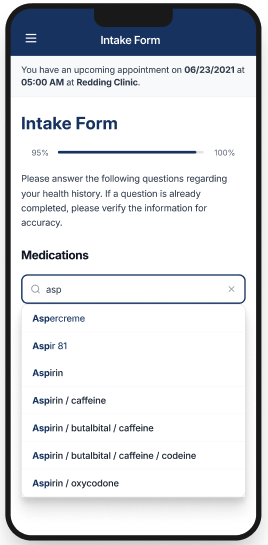 Intake form: a confirmed list of medications with inline validation