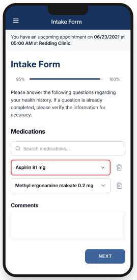 Intake form: expanded medication detail with dose, unit, route and frequency